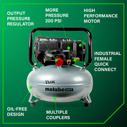 Metabo HPT Air Compressor, THE Tank, Portable Pancake Air Compressor 200 PSI, 6 Gallon Tank, Versatile for Use with Framing, Siding, Finish, Brad or Roofing Nailers, EC914S Metabo HPT