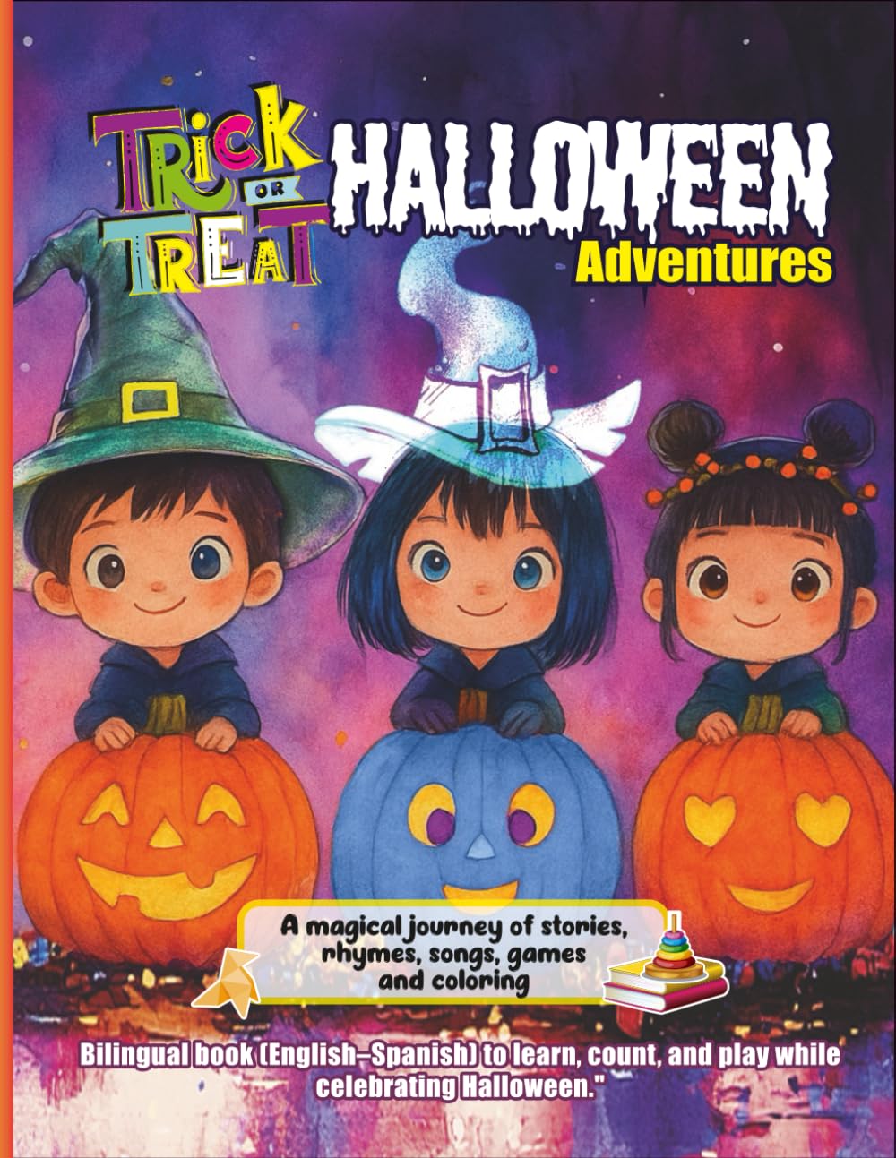 AVENTURES D'HALLOWEEN : UN BONBON OU UN SORT : Livre d'activités et d'histoires bilingue pour enfants (anglais-espagnol)