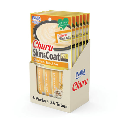 INABA Churu Skin & Coat Lickable Cat Treats, Chicken, 24ct