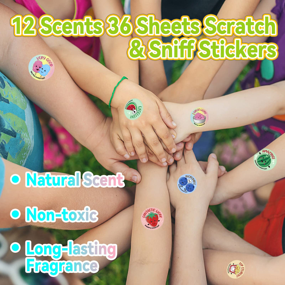 VKPI Scratch and Sniff Stickers, 864 Pieces Fruits and Foods Smelly Stickers, 12 Different Scents, 36 Sheets, Reward Motivate Stickers for Kids, Teachers, Parents, Crafts, Party Favor, Christmas Gift 🍁 All In One Marketplace Canada