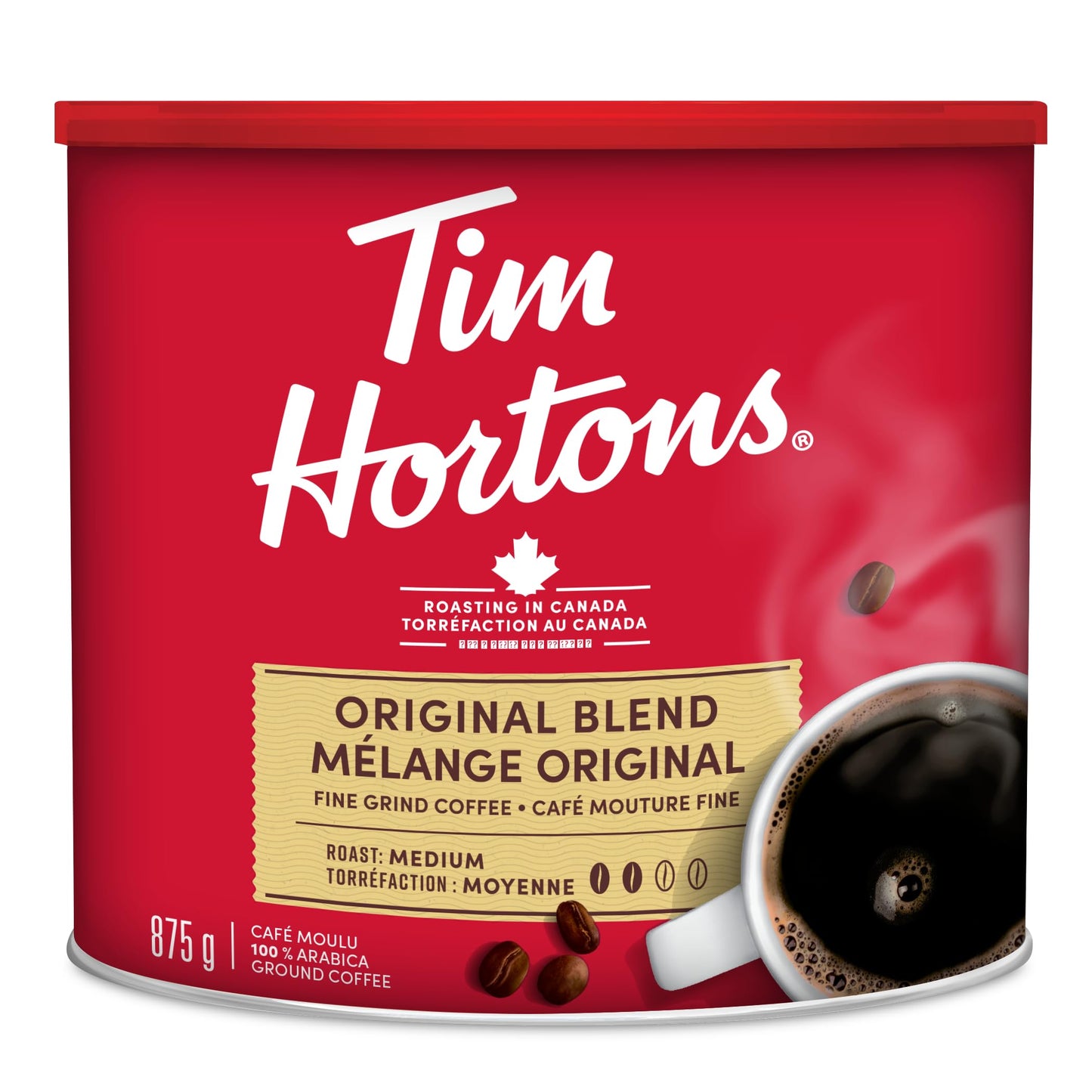 Tim Hortons 100% Arabica Original Blend Medium Roast Ground Coffee, 875g