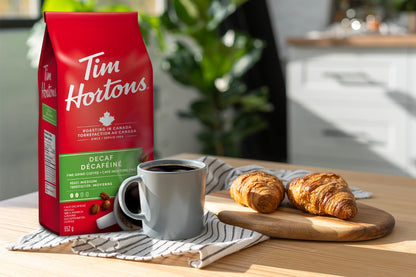Tim Hortons Decaf, Fine Grind Coffee, Medium Roast, Made with 100% Arabica Beans, 652g Bag