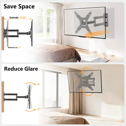 Full Motion Articulating TV Wall Mount Bracket with Swivel Tilt Extension & Rotation, Adjustable Arms for 13-42 Inch Flat/Curved LED LCD TVs & Monitors, Max 44lbs VESA 200x200mm