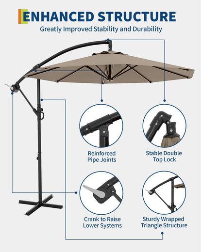 10FT Patio Umbrella,Waterproof 8-Rib Heavy-Duty Outdoor Umbrella, Brown 🍁 All In One Marketplace Canada