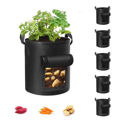 Cavisoo 5-Pack 10 Gallon Potato Grow Bags, Garden Planting Bag with Reinforced Handle, Thickened Nonwoven Fabric Pots for Tomato, Vegetable and Fruits - Available at All In One Marketplace Canada