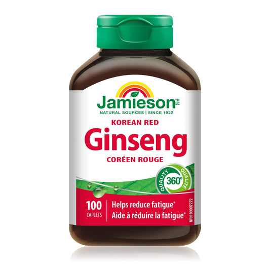 Jamieson Korean Red Ginseng, Panax Ginseng, 100 Caplets, Stress Support, Reduces Fatigue, Boosts Cognitive Health, Helps Enhance Physical Performance. Non-GMO, Proudly Canadian - Available at All In One Marketplace Canada