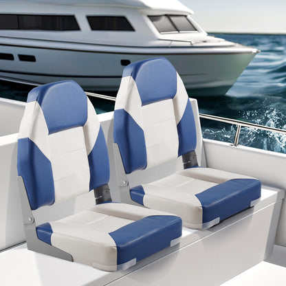 VEVOR High Back Boat Seats, 21.85" Folding Chair with Thickened Sponge Padding and Hinge, Fold-Down Captain Chairs for Fishing, Sightseeing, Speedboat, Canoe, 2-Pack VEVOR