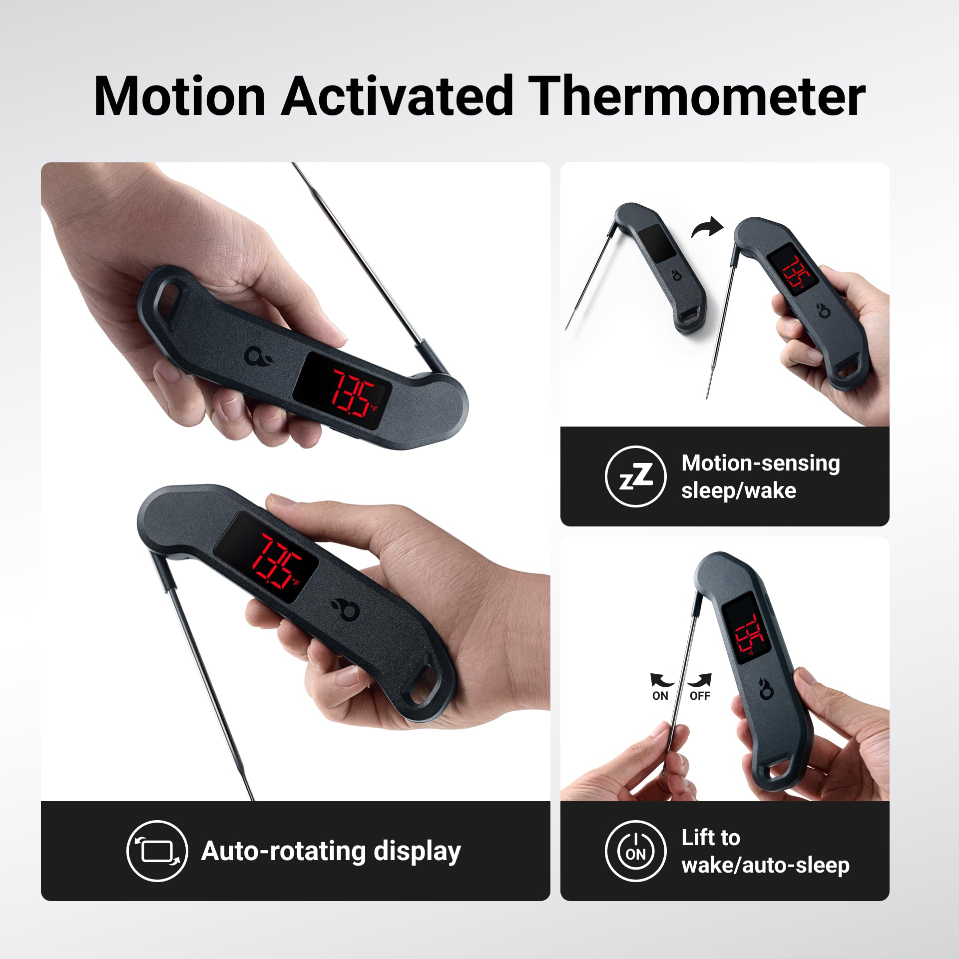 Professional Digital Meat Thermometer, 1 Sec Instant Read, ±0.5℉ Accuracy NIST&NSF Certified Food Thermometer, Auto-Rotate Bright LED Screen, Highly Waterproof Cooking Thermometer for Grill BBQ, Black ThermoMaven