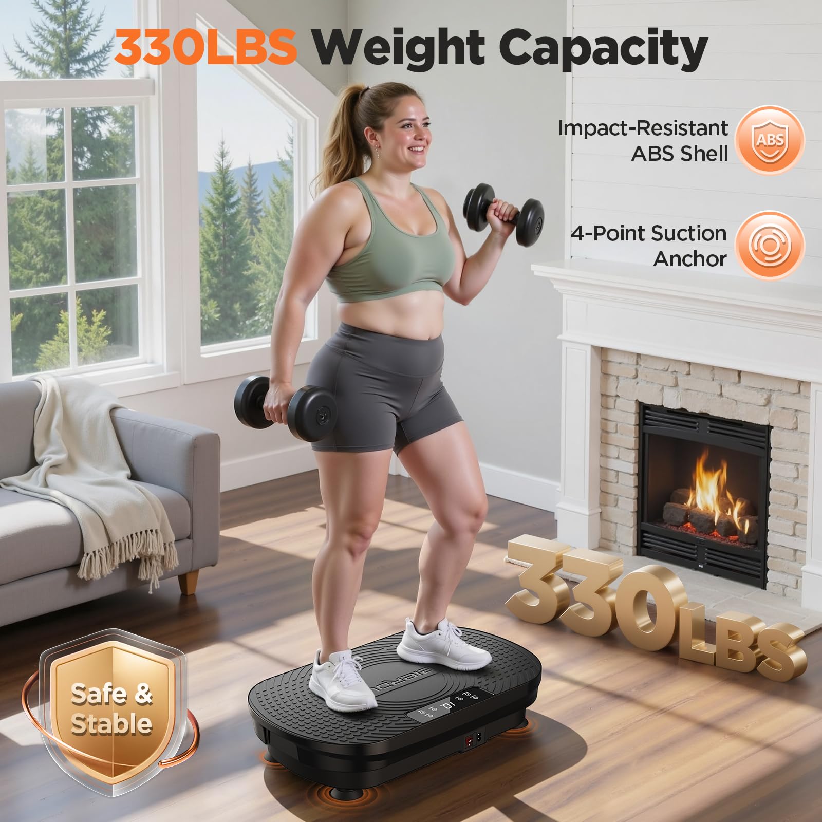 FEIERDUN Vibration Plate Exercise Machine, Full Body Vibrating Plate with Wider Platform, 150kg (330lbs) Capacity, Plaque Vibrante with LED Screen, Remote & Resistance Bands,Black