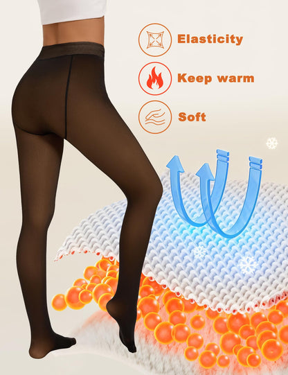 QOMEWA Plus Size Women's Fleece Lined Tights, Brown Translucent Warm Tights 🍁 All In One Marketplace Canada