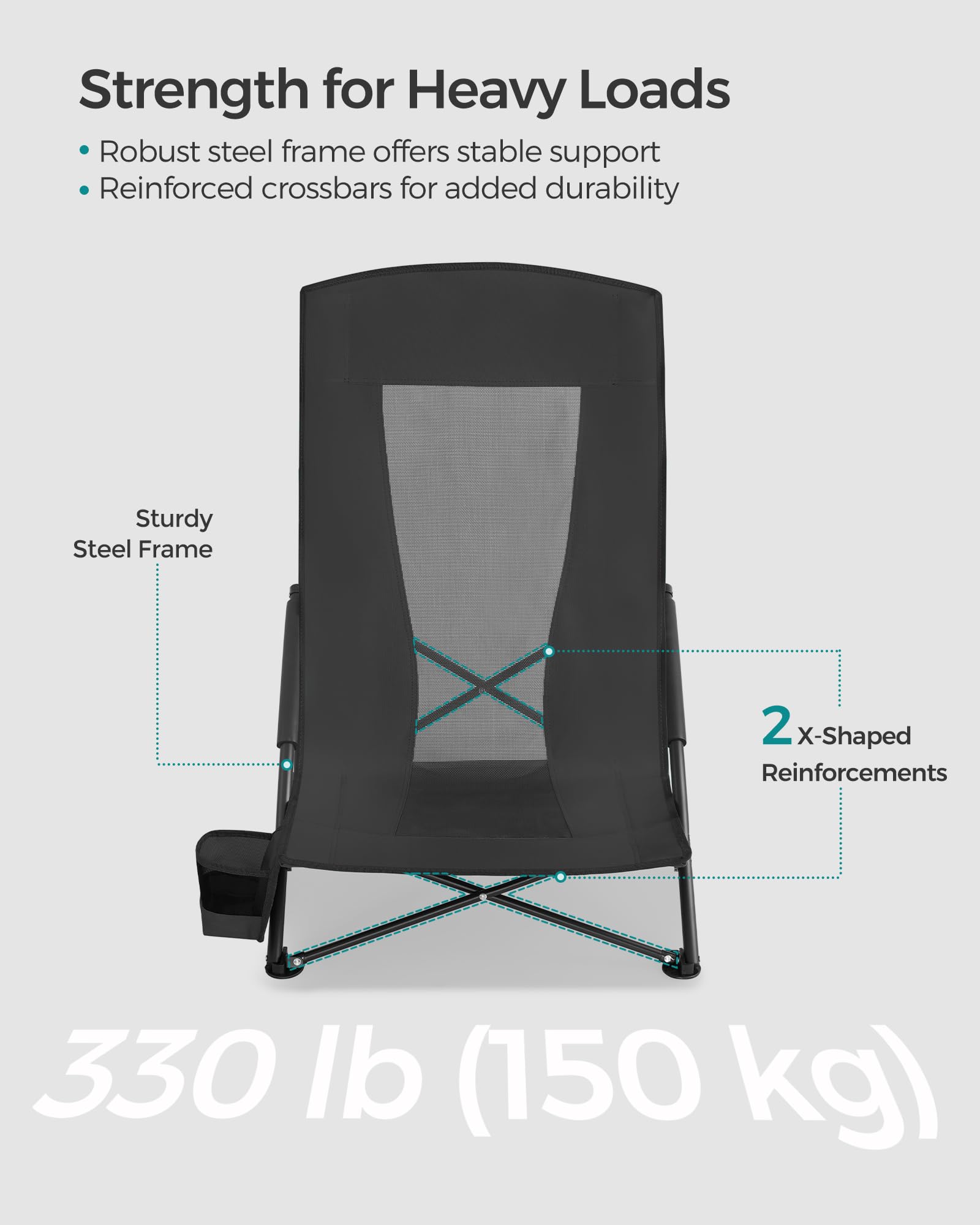 SONGMICS Set of 2 Portable Beach Chairs for Adults, Max. Load 330 lb Each, High Backrest, Cup Holder, Lightweight, Heavy-Duty, Black UGCB067B01V1 🍁 All In One Marketplace Canada SONGMICS