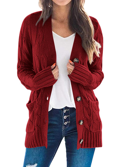 PRETTYGARDEN Women's Cable Knit Cardigan Sweaters Fall(Wine Red,XL) 🍁 All In One Marketplace Canada