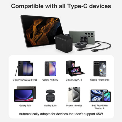 45 W Type C Charger Fast Charging,2-Pack USB C Fast Charger Adapter & USB C to USB C Cable,45W Super Fast Charger for Galaxy S24/S23/S22 Ultra/Plus/Note 20/S20/S21/Galaxy Tab S7/S8 (Black) - Available at All In One Marketplace Canada