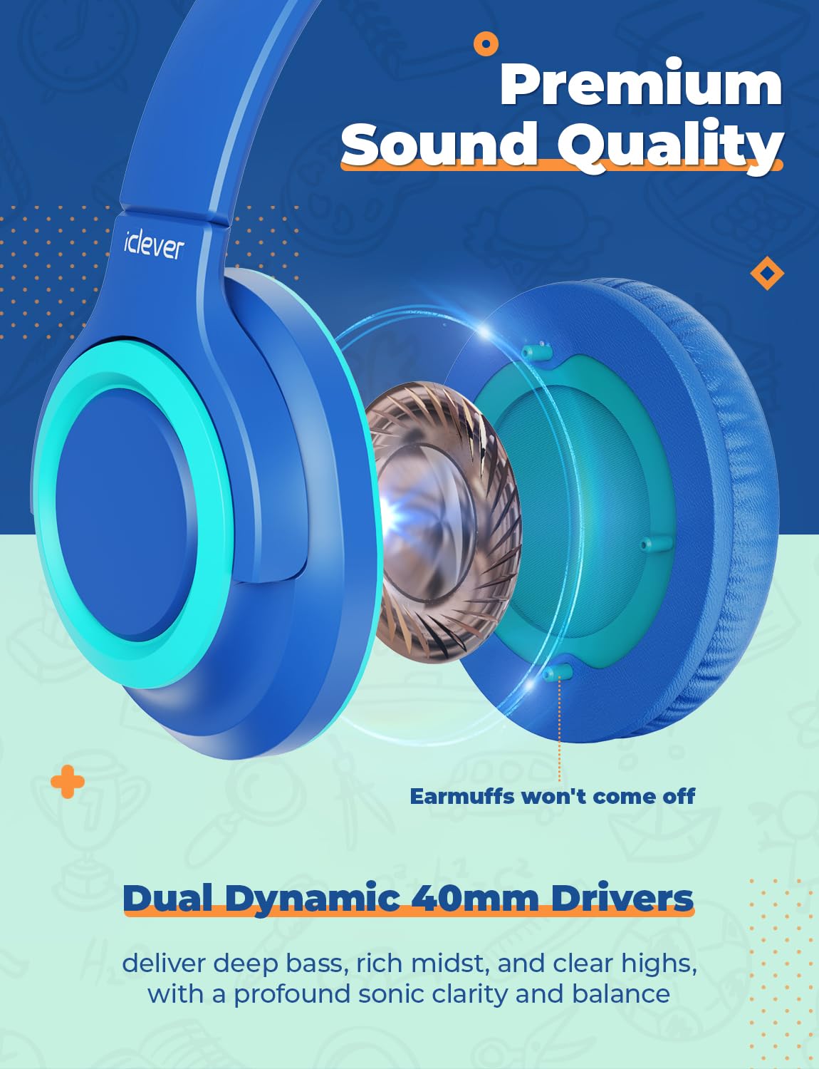 iClever 2Pack Kids Headphones with Sharing Splitter - 85dBA Safe Volume Limited - HS22 Wired Headphones for Kids Teens, Tangle-Free 3.5mm Jack Foldable Stereo Headphone for School/Tablet/Travel