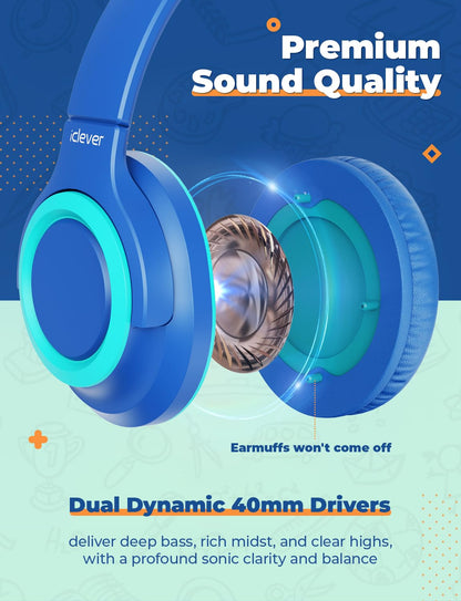 iClever 2Pack Kids Headphones with Sharing Splitter - 85dBA Safe Volume Limited - HS22 Wired Headphones for Kids Teens, Tangle-Free 3.5mm Jack Foldable Stereo Headphone for School/Tablet/Travel