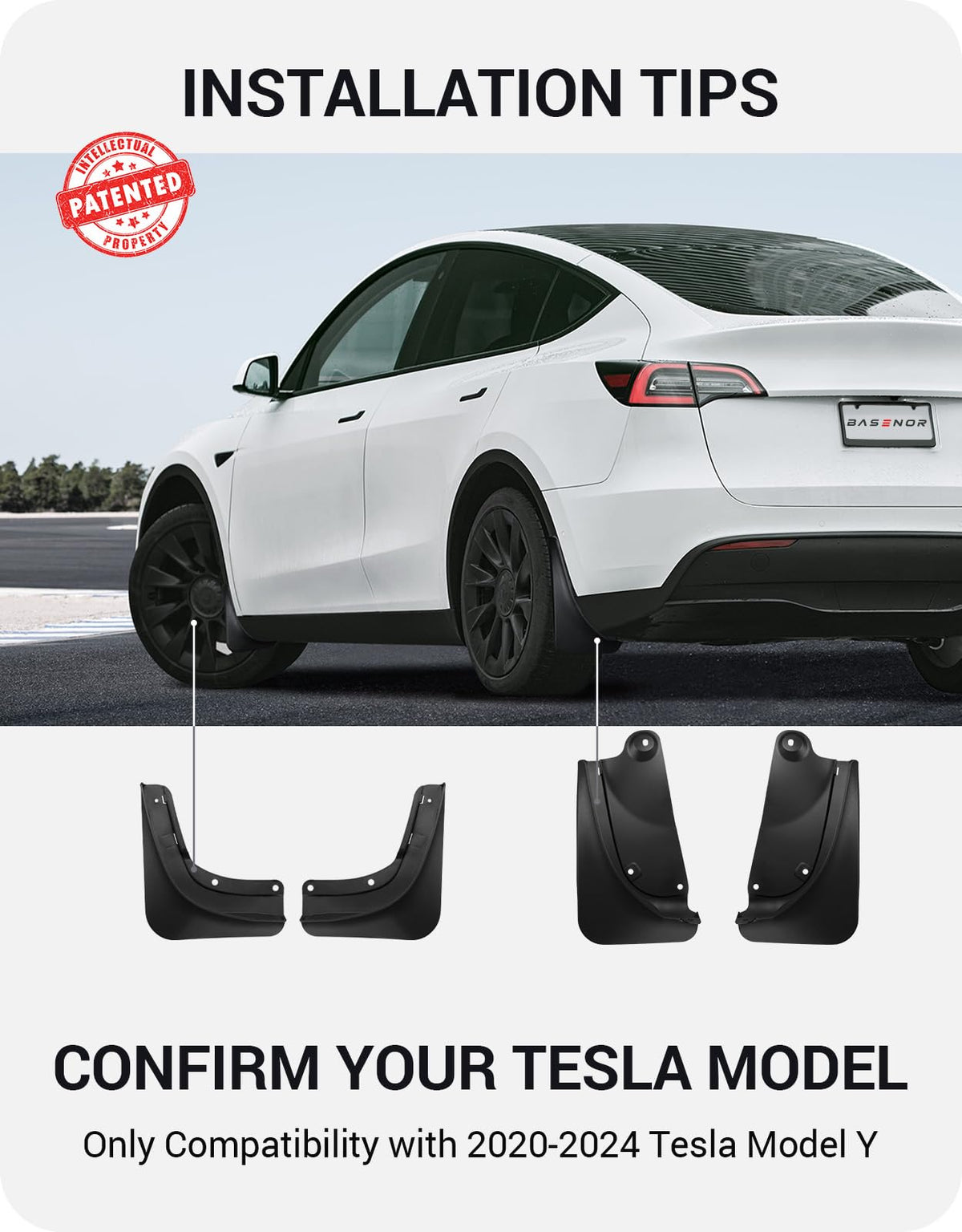 BASENOR 2020-2024 Tesla Model Y Mud Flaps Splash Guards Winter Vehicle Sediment Protection No Need to Drill Holes Vehicle Tire Protector Mudflaps All Weather Tesla Exterior Accessories (Set of 4) 🍁 All In One Marketplace Canada