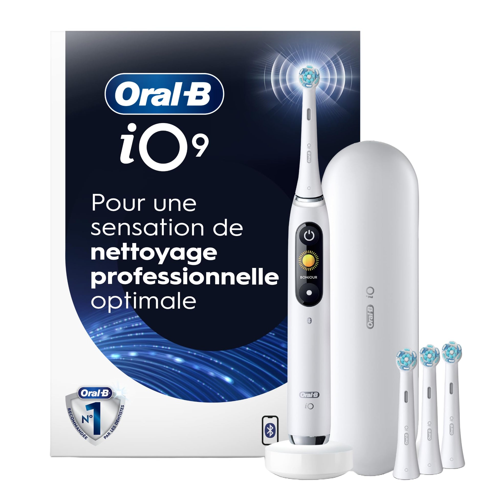 Oral-B iO Series 9 Electric Toothbrush with 4 Oral-B Replacement Brush Heads, White Alabaster Oral-B