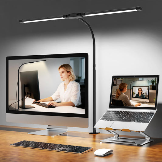 Desk Lamp with Clamp, Eye-Caring Desk Light with 50 Lighting Modes, Wide Double Head, Adjustable Architect Light Flexible Neck, Table lamp for Home Office, Computer, Craft(Includes Adapter) - Available at All In One Marketplace Canada