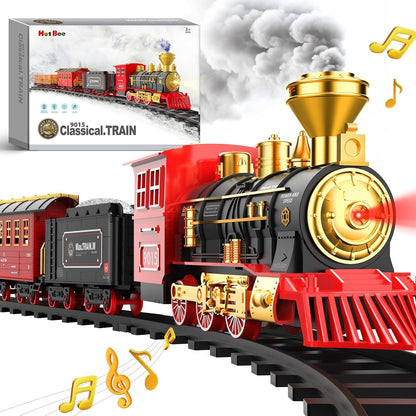 Hot Bee Train Set - Christmas Tree Train Toys for Boys with Smokes, Lights and Sound, Toy Train Set for Under Christmas Tree, Toddler Model Trains for 3 4 5 6 7 8+ Years Old Kids Christmas Toys Gifts 🍁 All In One Marketplace Canada