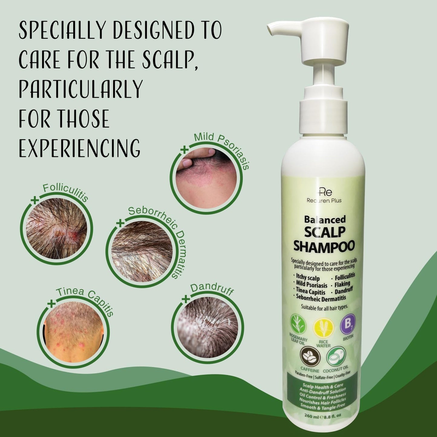 Folliculitis Shampoo Seborrheic Dermatitis Psoriasis Shampoo: Scalp Dandruff, Dry Scalp & Flake Control — Sulfate-Free, Nourishing with Salicylic Acid, Piroctone Olamine, Rice Water, Rosemary Oil 260ml - Available at All In One Marketplace Canada