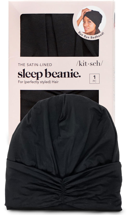 Kitsch Satin Lined Beanie - Softer Than Silk Beanie for Sleeping Women, Breathable Hair Cover for Sleeping, Slouchy Beanies, Bonnets for Women, Hair Wrap, Reduce Breakage for Frizz-Free Hairs - Black - Available at All In One Marketplace Canada