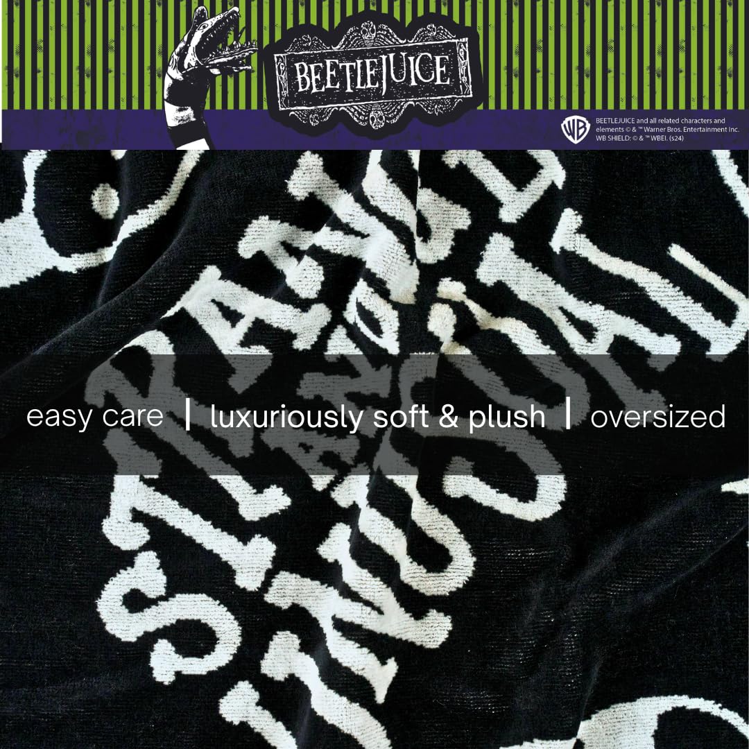 Serviette de bain/plage/piscine Franco Luxe Beetlejuice Halloween Goth, ultra douce, en coton jacquard surdimensionné, 163 cm x 86 cm (Produit sous licence officielle)