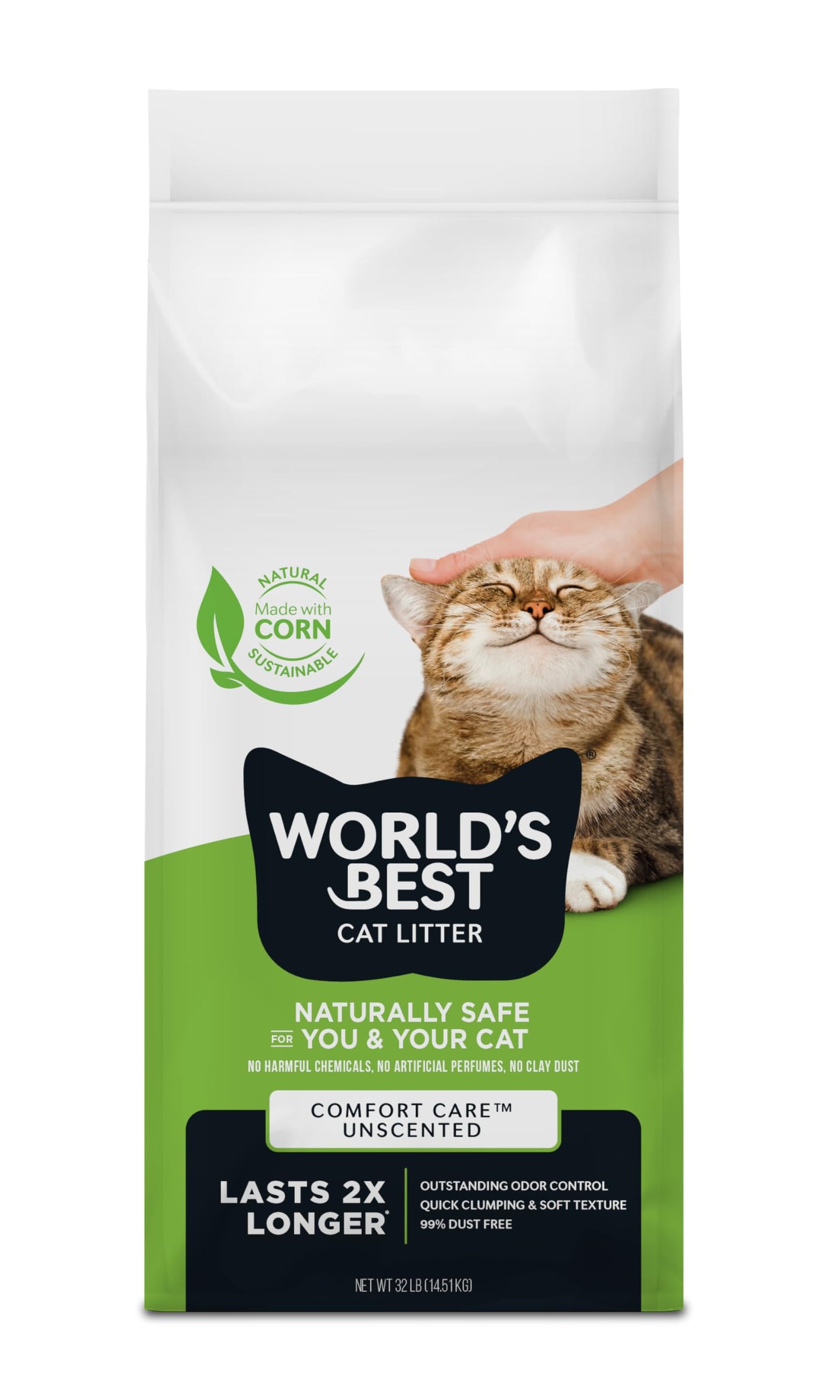 World's Best CAT Litter Comfort Care Unscented, 32-Pounds - Natural Ingredients, Quick Clumping, Flushable, 99% Dust Free & Made in USA - Long-Lasting Odor Control & Easy Scooping 🍁 All In One Marketplace Canada