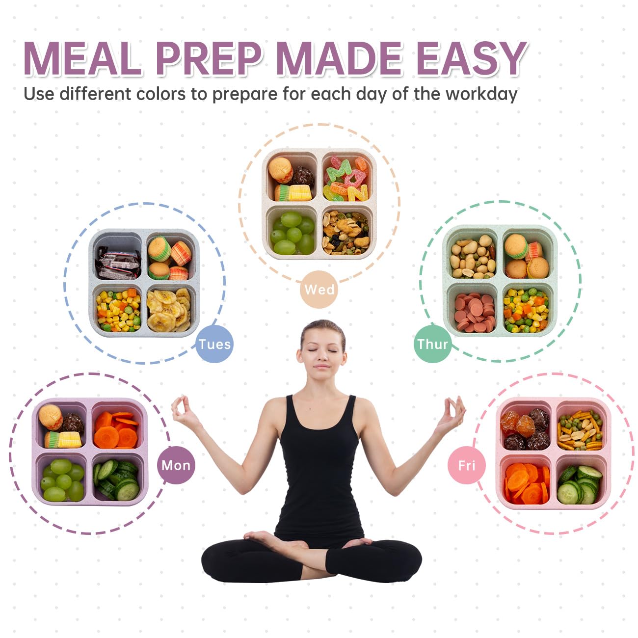 Luriseminger 5 Pack Bento Lunch Box,4 Compartment Snack Containers,Divided Snack Box,Meal Prep Lunch Containers FOR Kids/Toddle/Adults,Food Storage Containers for School, Work and Travel - Available at All In One Marketplace Canada