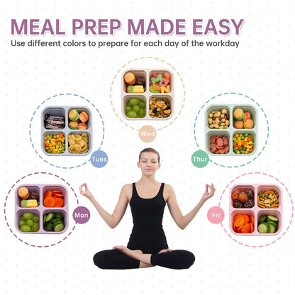 Luriseminger 5 Pack Bento Lunch Box,4 Compartment Snack Containers,Divided Snack Box,Meal Prep Lunch Containers FOR Kids/Toddle/Adults,Food Storage Containers for School, Work and Travel - Available at All In One Marketplace Canada