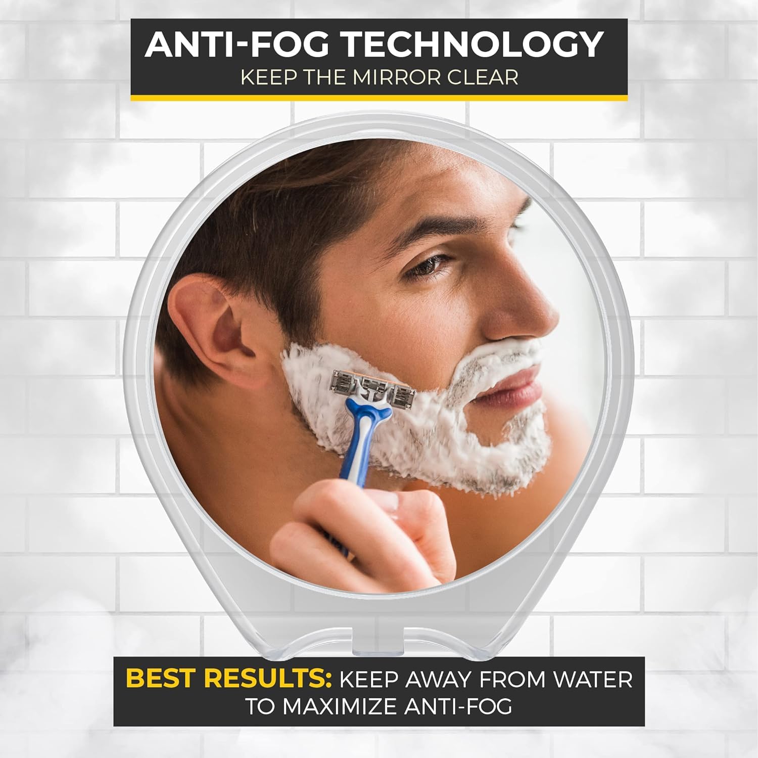 HONEYBULL Fogless Shower Mirror with Suction Mount & Swivel – Anti-Fog Acrylic Bathroom Mirror for Shaving – Built-in Razor Holder, Easy Install, Home Shower Accessory (White) - Available at All In One Marketplace Canada