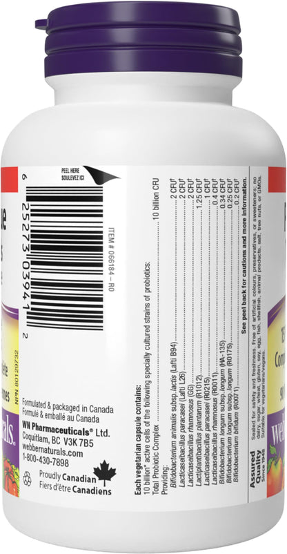 Webber Naturals Probiotic with Prebiotic, 10 Billion Active Cells, 15 Probiotic Strains, 90 Capsules, For Digestive Health, Vegan - Available at All In One Marketplace Canada