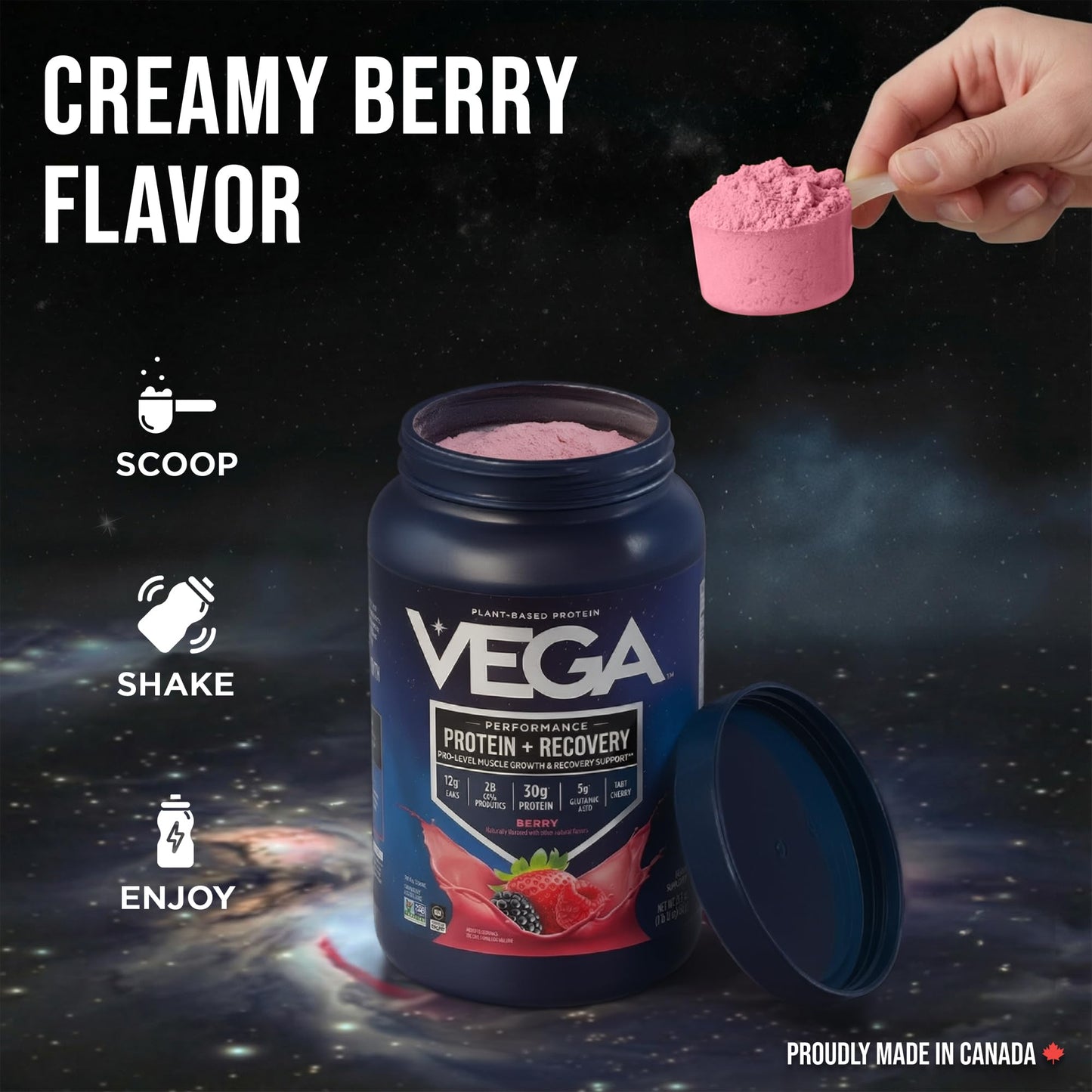 Vega Protein + Recovery, Berry – 30g Vegan Protein, Dairy & Gluten Free, Probiotics, NSF Certified, 801 g (19 Servings) 🍁 All In One Marketplace Canada