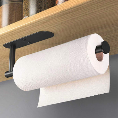 HUFEEOH Black Adhesive Paper Towel Holder Under Cabinet Wall Mount for Kitchen Paper Towel, Stainless Steel Paper Towel Roll Rack for Bathroom Towel - Available at All In One Marketplace Canada