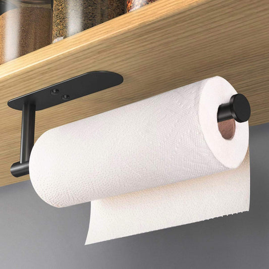 HUFEEOH Black Adhesive Paper Towel Holder Under Cabinet Wall Mount for Kitchen Paper Towel, Stainless Steel Paper Towel Roll Rack for Bathroom Towel - Available at All In One Marketplace Canada