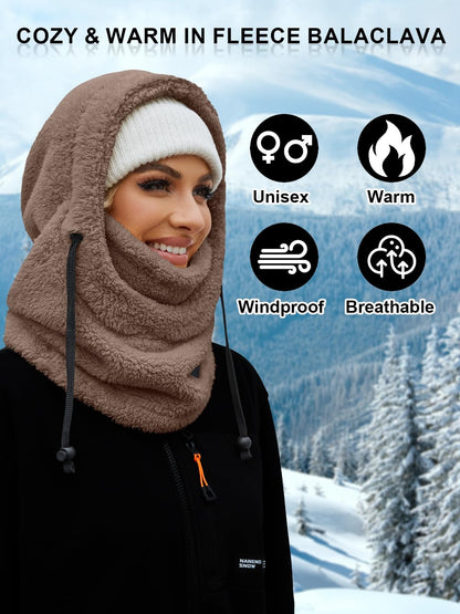 VELAI Balaclava Fleece Ski Mask for Men Women Winter Face Masks Windproof Hooded Scarf Cold Weather Hat Neck Warmer(Coffee) 🍁 All In One Marketplace Canada