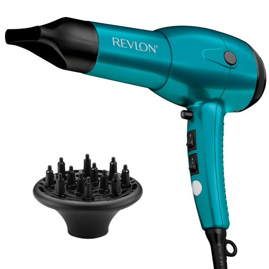 Revlon RV544FBLF Advanced Ionic Technology™ Hair Dryer with Diffuser, Powerful, Hair Dryer with Concentrator, Quick Dry, Lightweight, 2 Heat/Speed Settings, Less Frizz, Shiny and Smooth Hair, Blue - Available at All In One Marketplace Canada