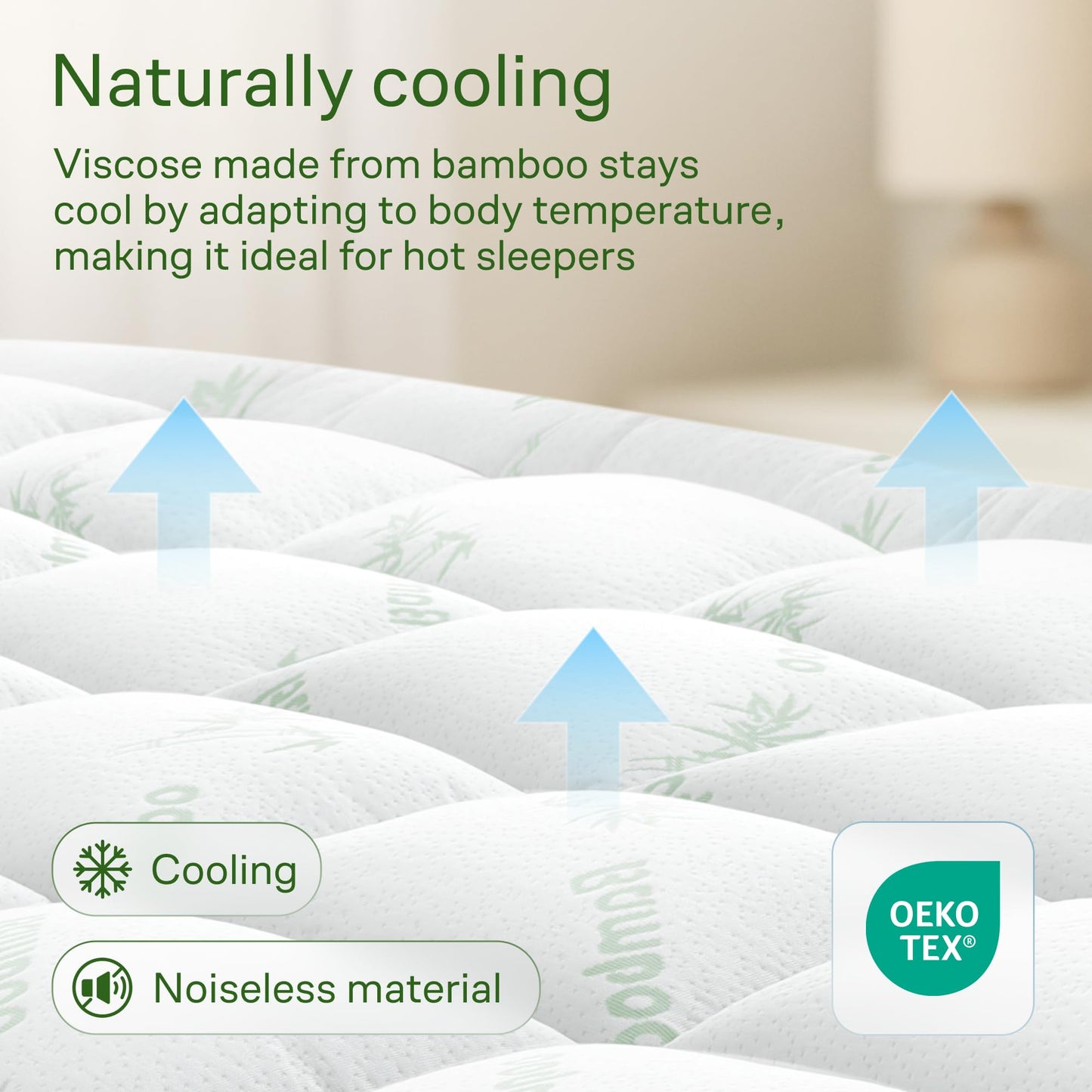 Bamboo Mattress Topper Queen RV Size - Thick Cooling Breathable Pillow Top Mattress Pad for Back Pain Relief - Deep Pocket Topper Fits 8-20 Inches (60x75 Inches, Green)