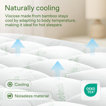 Bamboo Mattress Topper Double/Full Size - Thick Cooling Breathable Pillow Top Mattress Pad for Back Pain Relief - Deep Pocket Topper Fits 8-20 Inches (54x75 Inches, White)