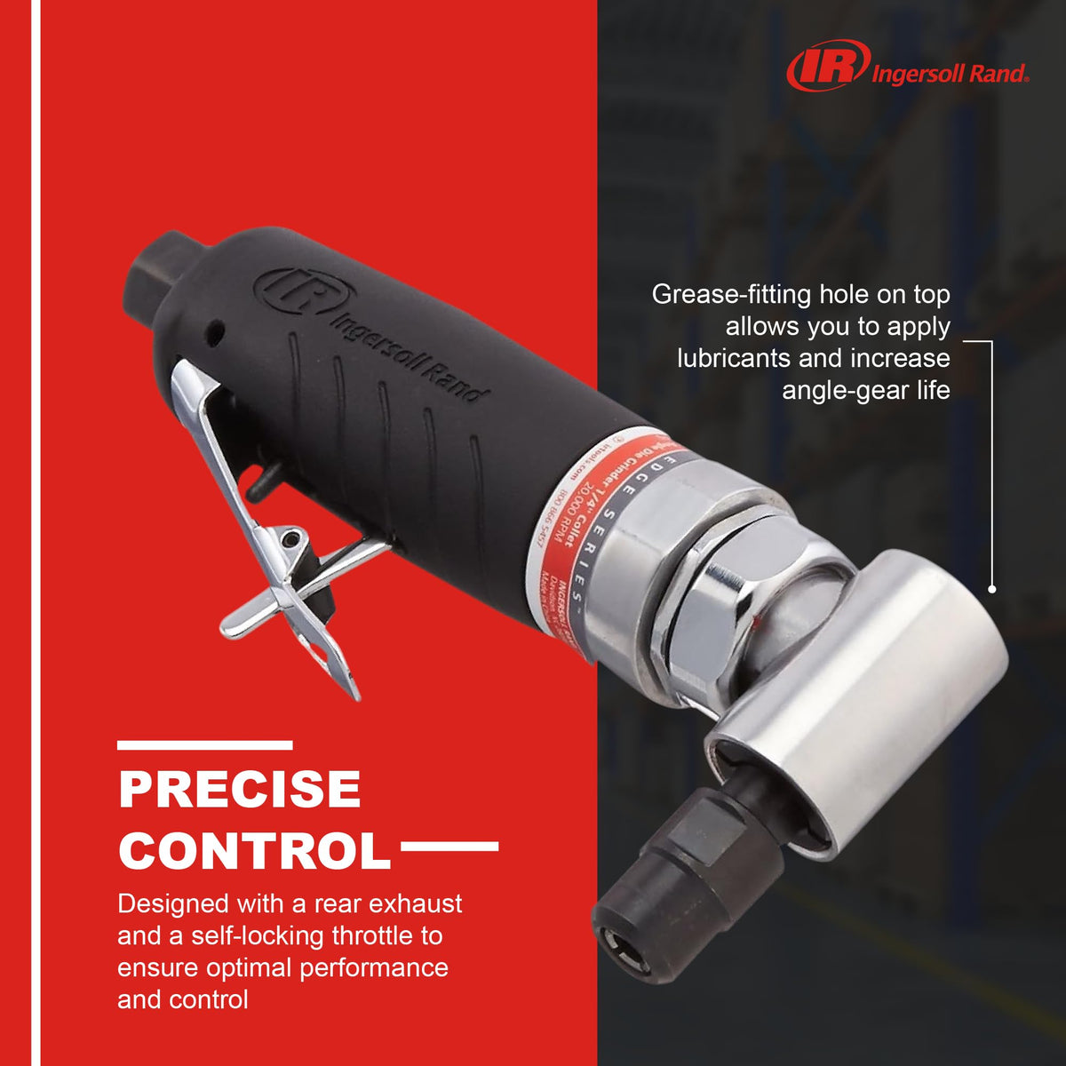 Ingersoll Rand 3101G Air Die Grinder Edge Series – 1/4", Heavy Duty, Right Angle, Ergonomic Grip, Ball Bearing Construction, Lightweight Tool, Black