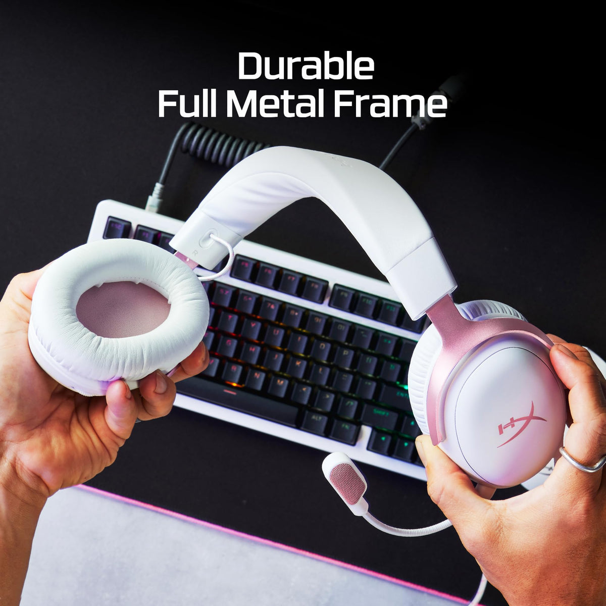HyperX Cloud III – Wired Gaming Headset, PC, PS5, Xbox Series X|S, Angled 53mm Drivers, DTS, Memory Foam, Durable Frame, Ultra-Clear 10mm Mic, USB-C, USB-A, 3.5mm – Pink