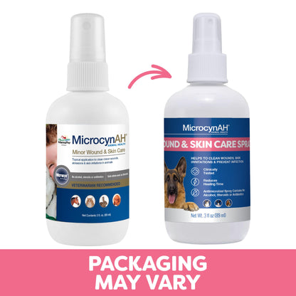 MicrocynAH Wound & Skin Care Spray for Pets, Gentle Skin & Coat Spray for Dogs, Cats & Horses, Helps Clean Minor Skin Issues & Irritated Areas, Alcohol-Free Formula, No Steroids or Antibiotics, 3oz