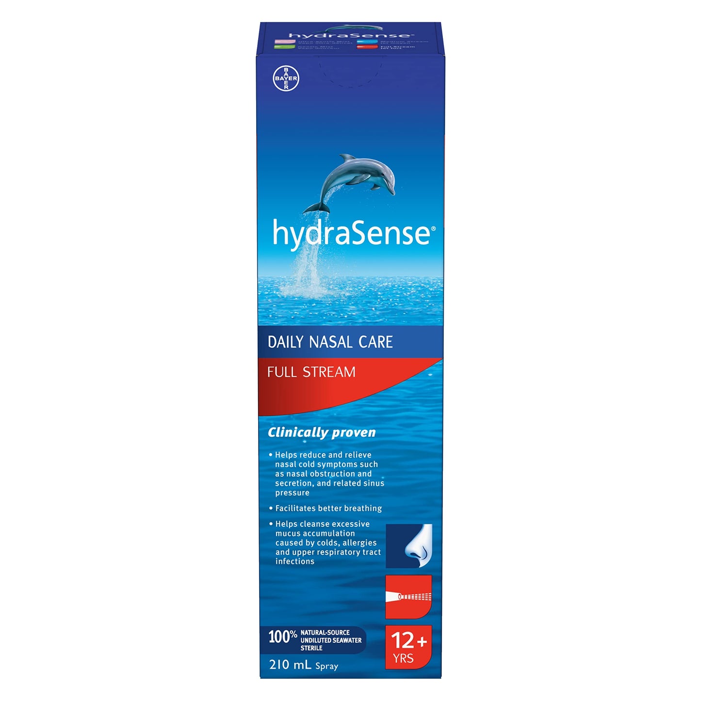 HydraSense Full Stream Nasal Spray, Daily Nasal Care, 100% Natural Source Seawater, Preservative-Free, 210 mL HydraSense