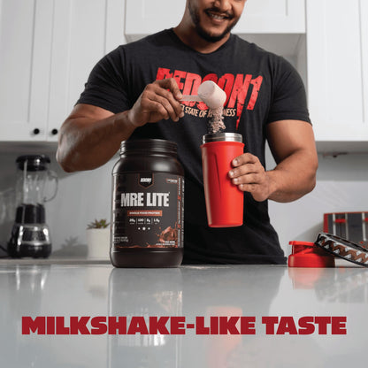 REDCON1 MRE Lite Whole Food Protein Powder, Fudge Brownie - Low Carb & Whey Free Meal Replacement with Animal Protein Blends - Easy to Digest Supplement Made with MCT Oils (30 Servings)