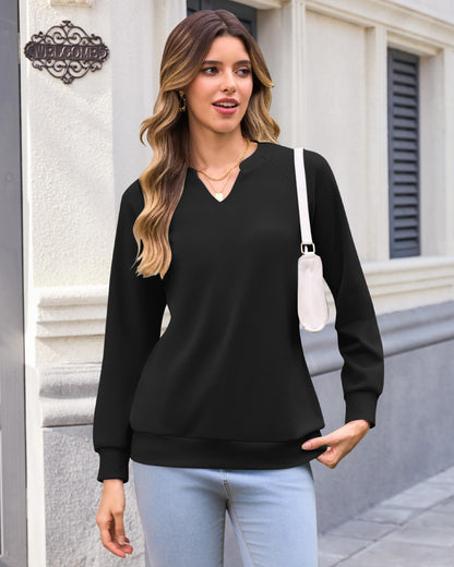 MISFAY Women's V Neck Sweatshirt Long Sleeve Pullover Tops,Black,XL 🍁 All In One Marketplace Canada