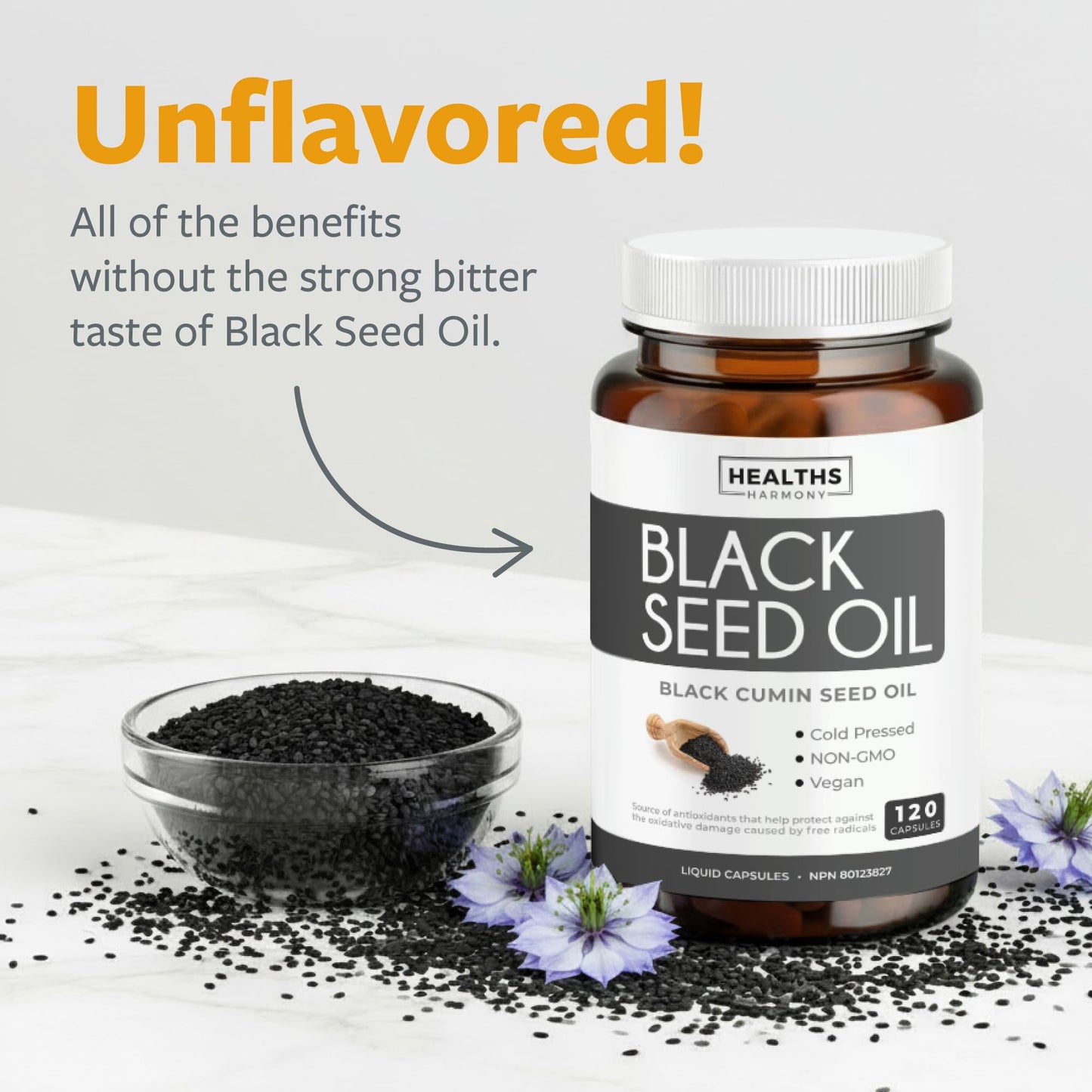 Black Seed Oil Capsules | Cold Pressed | Antioxidant, Blood Sugar & Liver Support | Pure Black Cumin Seed Oil | High in Omega 3 6 9 | Non-GMO & Vegan Black Cumin Oil | 120 Nigella Sativa Softgels - Available at All In One Marketplace Canada