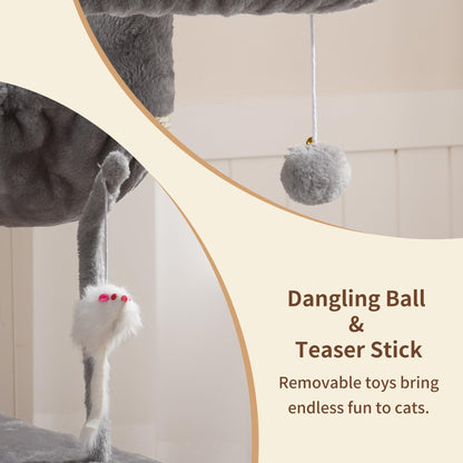 Heybly Cat Tree with Toy, Cat Tower condo for Indoor Cats, Cat House with Padded Plush Perch, Cozy Hammock and Sisal Scratching Posts, Light Gray S HCT004SW