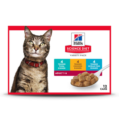 Hill's Science Diet Adult Canned Cat Food Variety Pack, Tender Dinner Chicken, Tuna, and Ocean Fish, 5.5 oz, 12 Pack Wet cat Food Hill's Science Diet