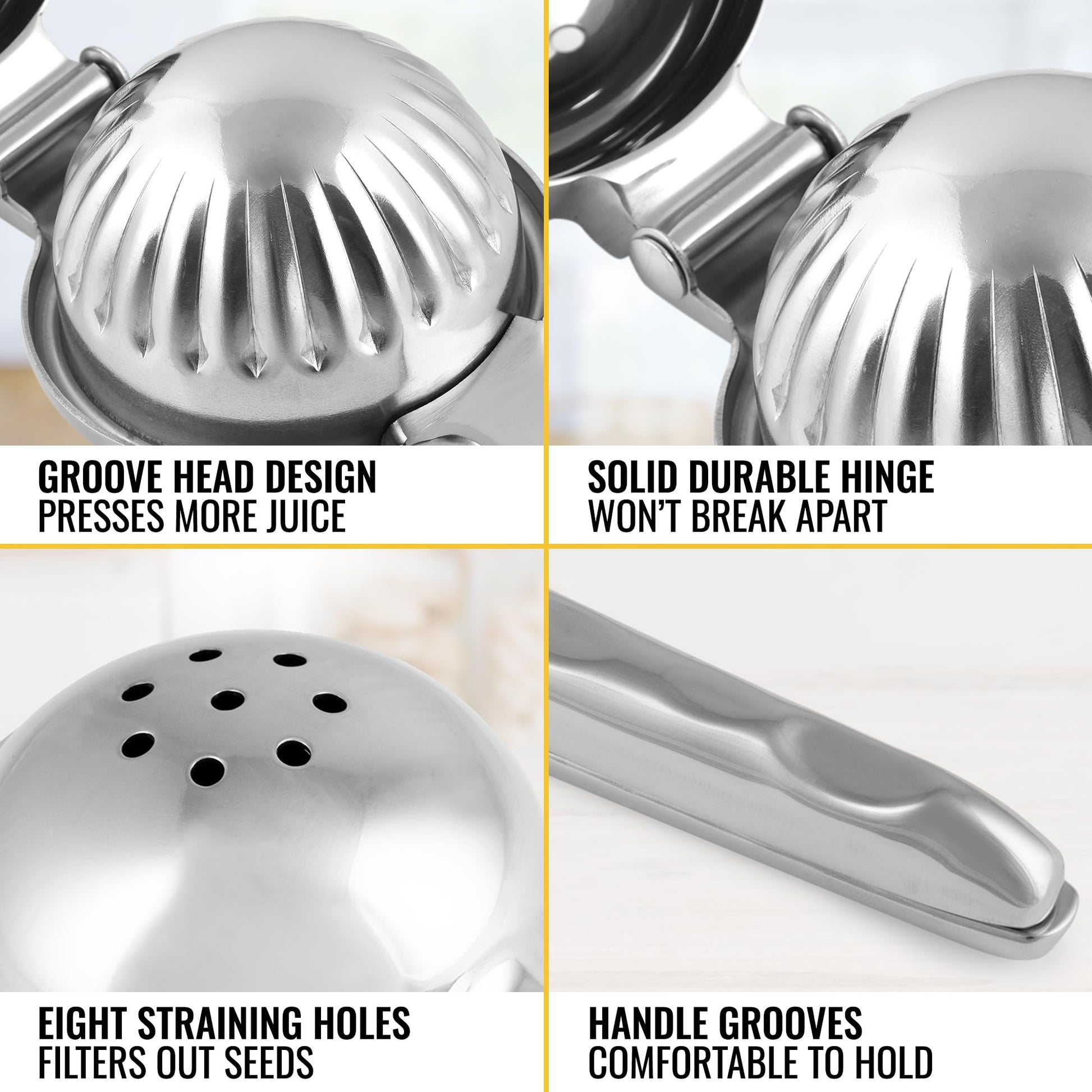 Zulay Large Lemon Squeezer Stainless Steel - Easy Squeeze Manual Heavy Duty Lemon Juicer Hand Press - Ergonomic Citrus Squeezer & Fruit Juicer for Small Oranges, Lemons, & Limes - Stainless Steel - Available at All In One Marketplace Canada