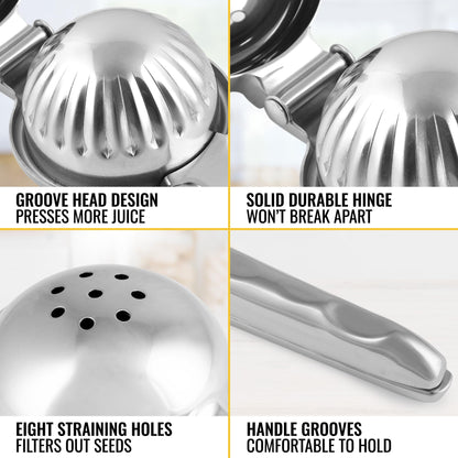 Zulay Large Lemon Squeezer Stainless Steel - Easy Squeeze Manual Heavy Duty Lemon Juicer Hand Press - Ergonomic Citrus Squeezer & Fruit Juicer for Small Oranges, Lemons, & Limes - Stainless Steel - Available at All In One Marketplace Canada