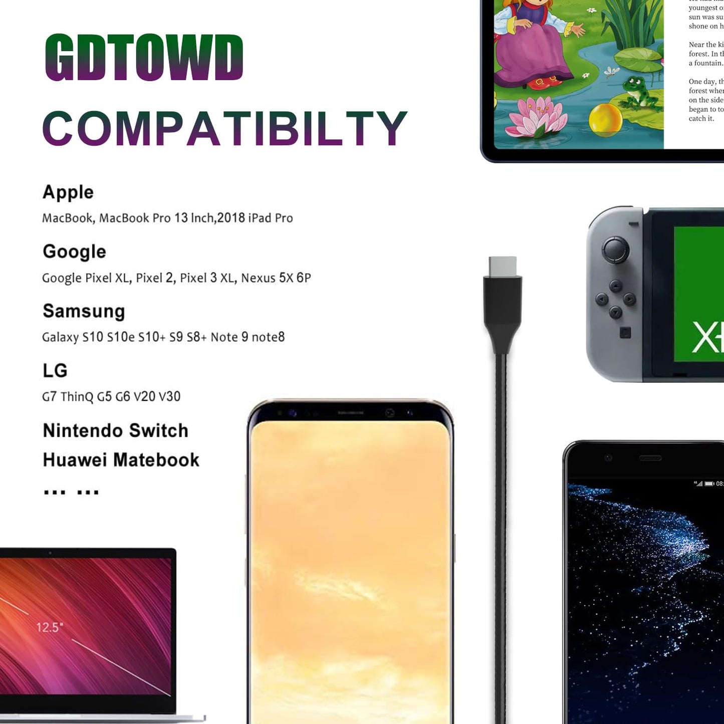 GDTOWD Universal 45W USB C Chromebook Charger Compatible with HP Acer Lenovo Asus Samsung Dell Google,Chromebook Laptop Type C AC Adapter Fast Charging